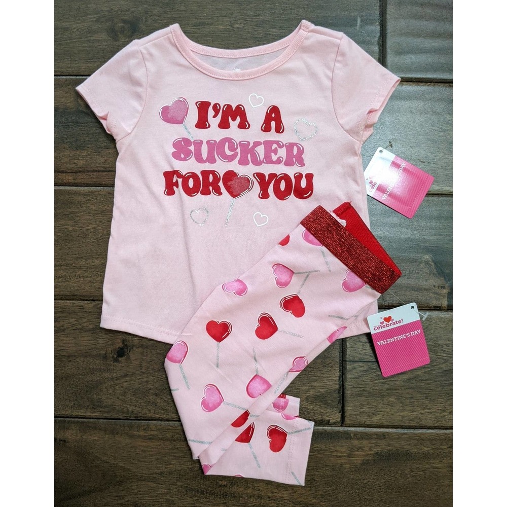 New baby 12 months outfit set top pants love heart lollipop I'm a sucker for you